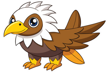 Naklejka premium Cute Cartoon Eagle with Brown Feathers, Yellow Beak and Feet Illustration