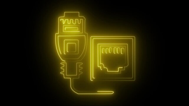 Glowing neon ethernet port, Network port icon animation red color, wifi cable, LAN, ethernet port sign, Local area connector icon.neno icone .  