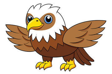 Cartoon Eagle Illustration Friendly Bird with Big Eyes, Brown Feathers, and Yellow Beak