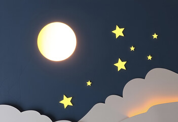 Moon and stars illuminate a dark night sky illustration with a blue European Union flag symbol, Generative AI