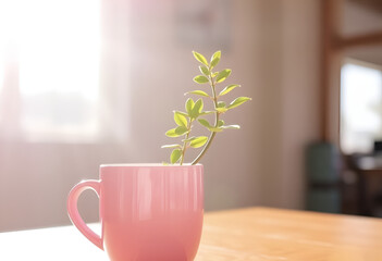 Tree planted in a coffee cup, Bonsai tree concept, Home Gardening concept, Generative AI