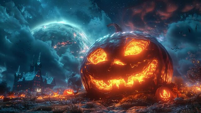 lentera labu halloween di depan rumah hantu