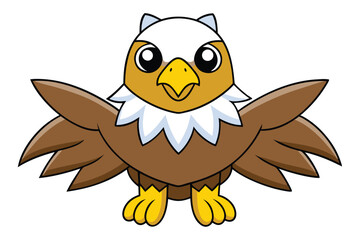 Cute Cartoon Bald Eagle with Open Wings and Yellow Beak and Feet