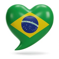 Brazilian flag heart shaped balloon with shadow on a white background isolated