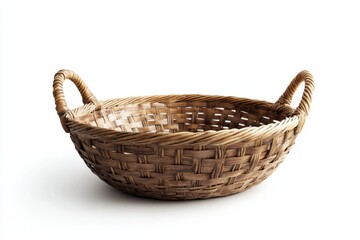Empty rustic wicker basket with handles