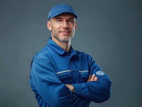 Professional Worker Confident Portrait: A confident and experienced worker stands tall, his arms crossed, capturing his expertise, dedication, and professionalism.