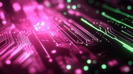 Obraz premium Abstract Circuit Board Design in Vibrant Pink and Green Colors