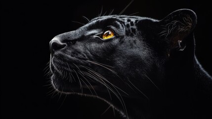 Captivating closeup of a panther's sleek black fur jungle wildlife photography dark environment side view glossy texture