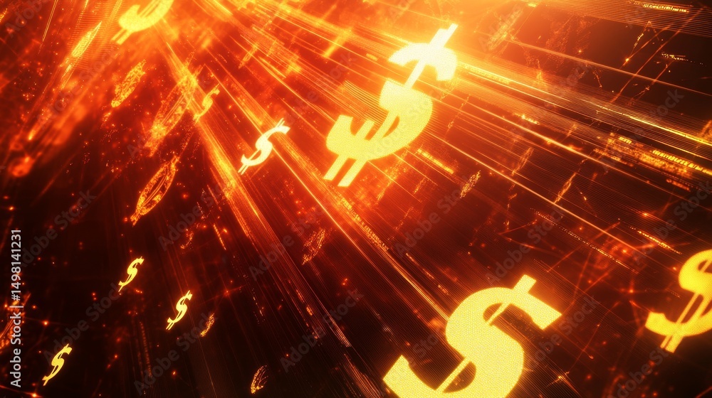 Poster exploring creative financial concepts with light streaks abstract visualization digital environment 