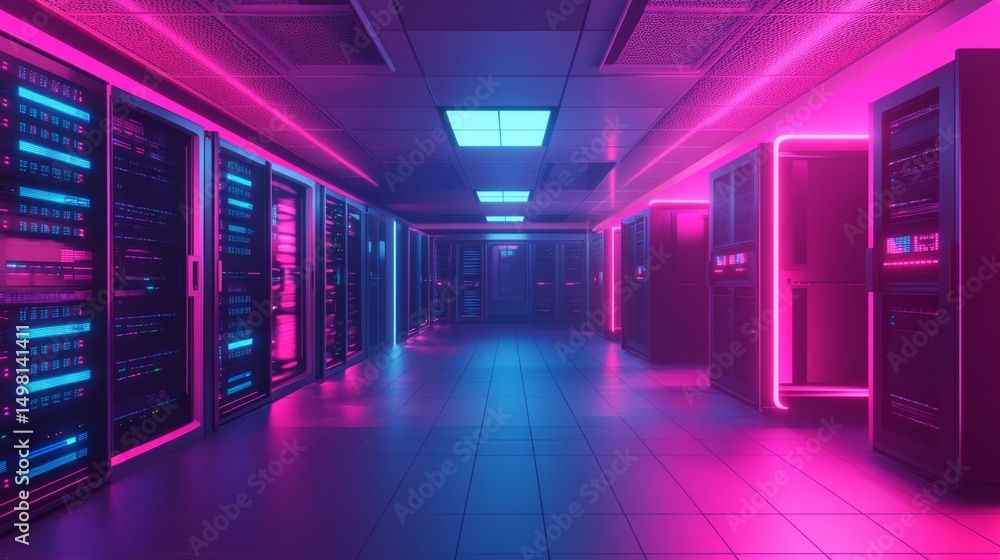 Poster illuminating data solutions cutting-edge server room showcase modern technology hub high-tech enviro