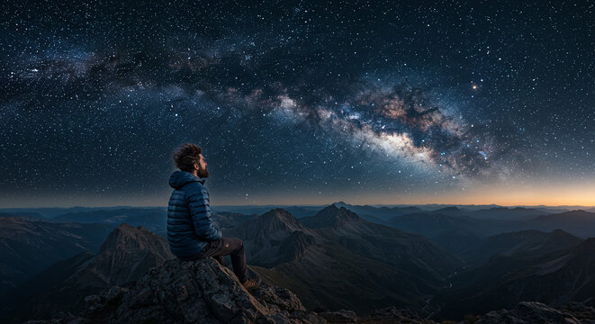 Stargazer s Peak Nightscape Adventure Under Milky Way Mountain View Galaxy Dream Deep Sky Serene