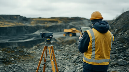 Surveyor Using Equipment in Mining Site