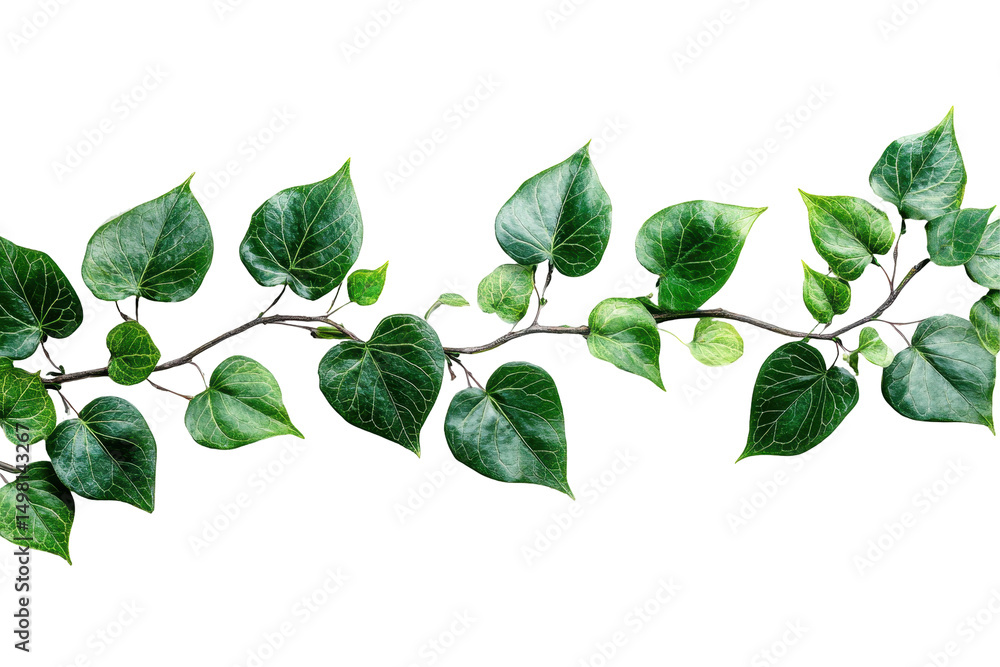 Poster Lush green vine with heart-shaped leaves displayed on a transparent background for creative projects and designs
