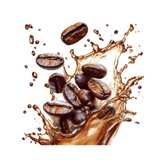 Fototapeta premium Coffee Beans Splashing in Brown Liquid - Energy Drink Concept