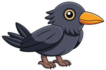 Cartoon Illustration of a Small Dark Crow with an Orange Beak and Feet