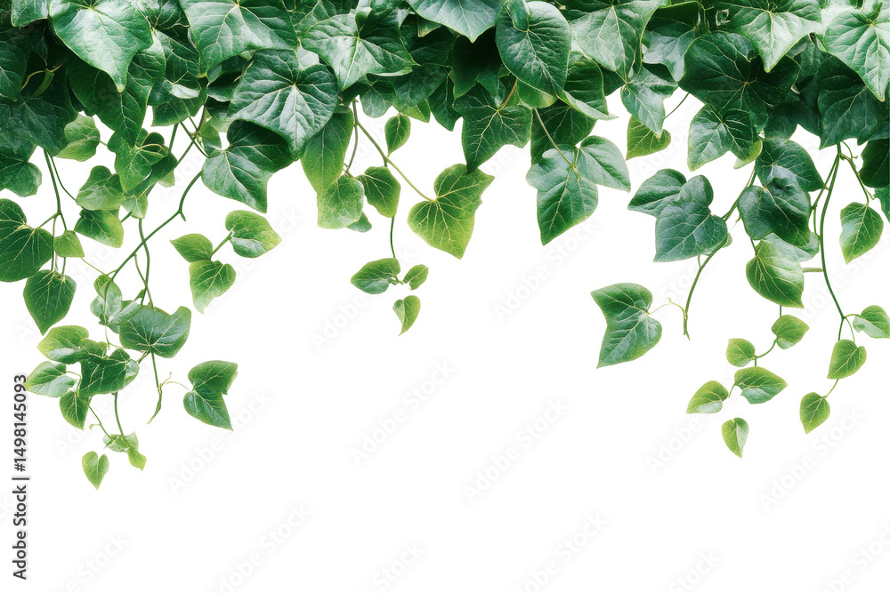 Poster lush green vine with heart-shaped leaves displayed on a transparent background for creative projects