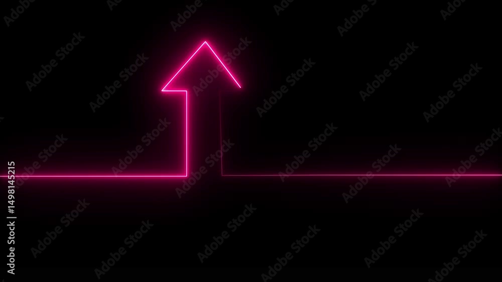 Poster neon arrow doing direction information animation on black background. abstract dynamic neon arrow ic