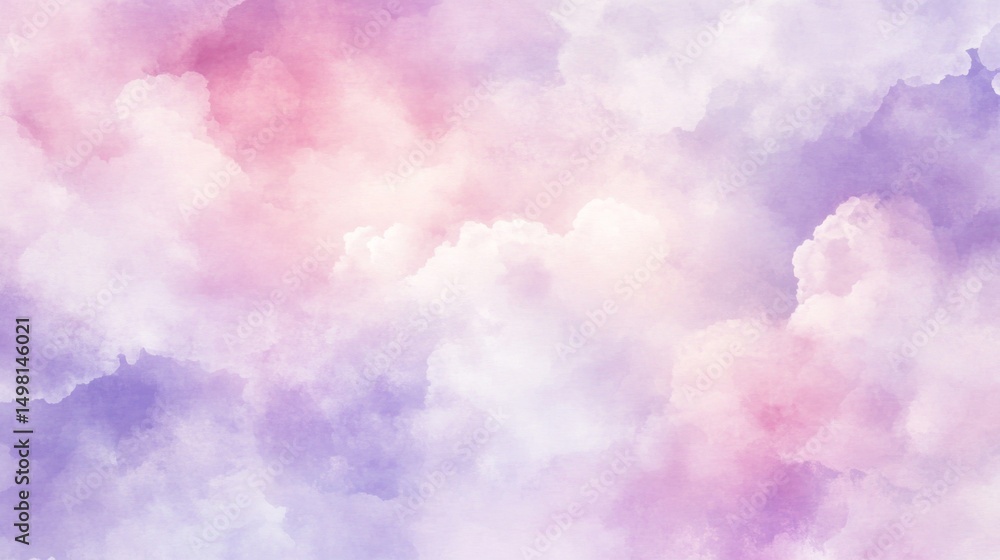 Poster creating a dreamy atmosphere with soft fluffy pastel clouds in a serene sky background