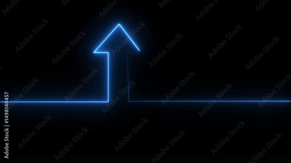 Poster neon arrow doing direction information animation on black background. abstract dynamic neon arrow ic