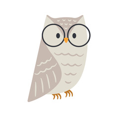 Cute Brown Owl Illustration with Glasses, Minimalist Wise Animal Graphic - VECTOR
