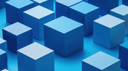 Blue Cubes on Blue Surface Creating a Modern Abstract Background