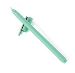 One stylish pen and lid isolated on white, top view