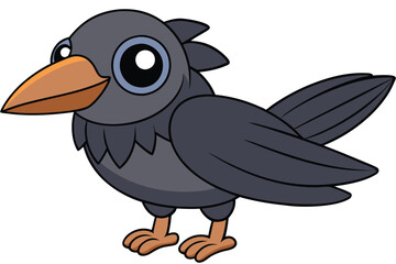 Cartoon Crow with Large Eyes and Orange Beak Standing Upright on Two Feet