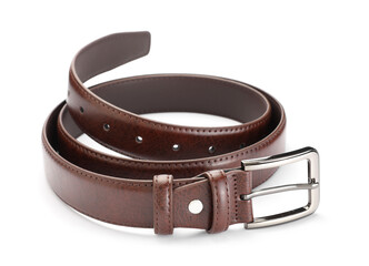 One brown leather belt isolated on white