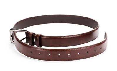 One brown leather belt isolated on white