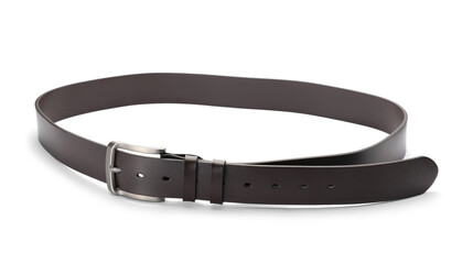 One brown leather belt isolated on white