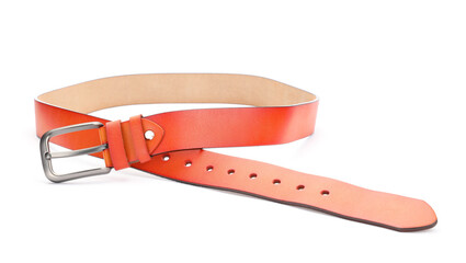 One orange leather belt isolated on white