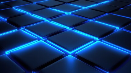 Neon Blue Tiles with Glossy Surface in Futuristic Design Concept
