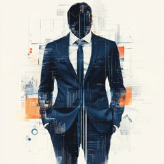 Businessman with Digital Data Overlay Representing Innovation