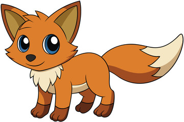 Cute Cartoon Fox Character with Big Blue Eyes and Bushy Tail Illustration