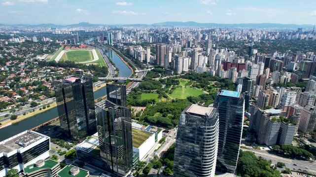 Marginal Pinheiros At Sao Paulo Brazil. Birds Eye View Of Stunning Cityscape With Streets And Buildings. Infrastructure Skyline Buildings Stunning. Buildings Corporate Business. Sao Paulo Brazil.
