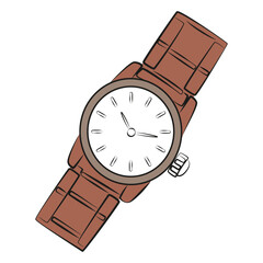 Hand wrist watch icon. Men's watches accessory. Classic wrist watch. Silhouette symbol on white background. Isolated cartoon vector illustration. Watch logo concept.