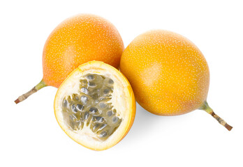 Ripe yellow passion fruits isolated on white