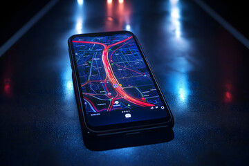 Navigating through the night with a glowing mobile map interface