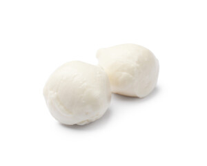 Two tasty mozzarella cheese balls isolated on white