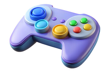 Vibrant 3d render of a gaming controller with playful colors and rounded shapes
