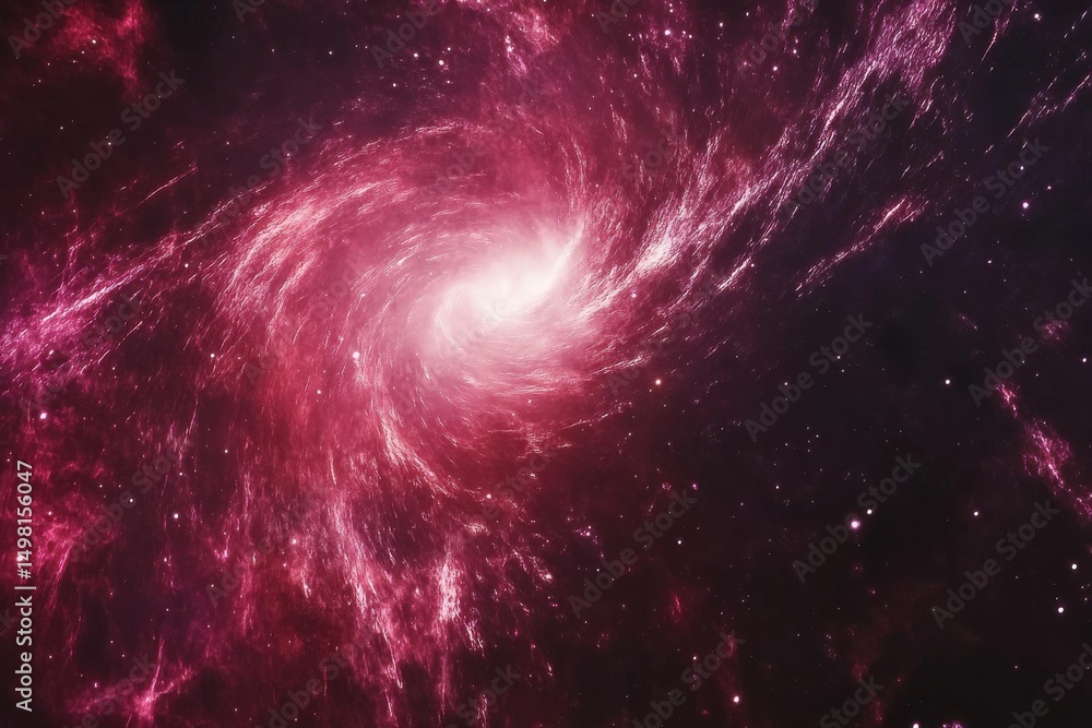 Poster dramatic exploration of plum colored spirals within a deep nebula in outer space, flying in the deep