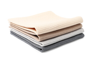 Many clean waffle towels isolated on white