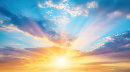 Obraz premium Stunning Sunrise with Colorful Clouds and Radiant Sunlight Beams