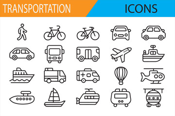 Travel and Transportation Icons: Simple Line Art Symbols for Urban and Air Travel