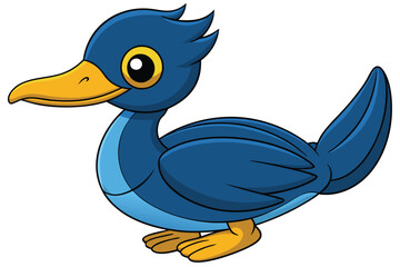 Cartoon Illustration of a Blue Bird with Yellow Beak and Feet Standing Still