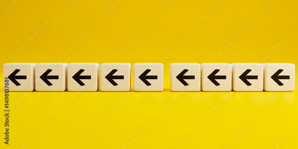 Poster a series of bold black leftward arrows on clean white tiles creating a unified sense of on transpare