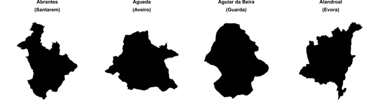 Abrantes, Agueda, Aguiar da Beira, Alandroal outline maps