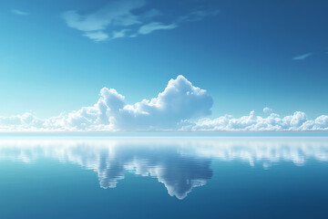 Fototapeta premium A vibrant digital painting of a vast, tranquil expanse of blue sky, perfectly reflected in a mirror-like calm sea, evoking serenity and peace.