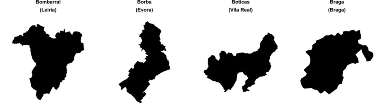 Bombarral, Borba, Boticas, Braga outline maps