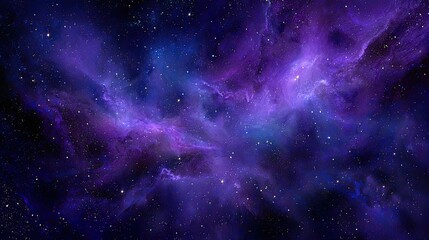 A cosmic purple and blue galaxy background with swirling nebulas and stars, vibrant design